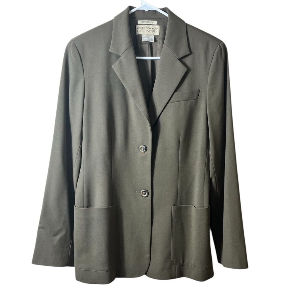 Vintage Wool Jones New York Classic Brown Tan Tweed‎ Blazer Size 6 Grunge 90s